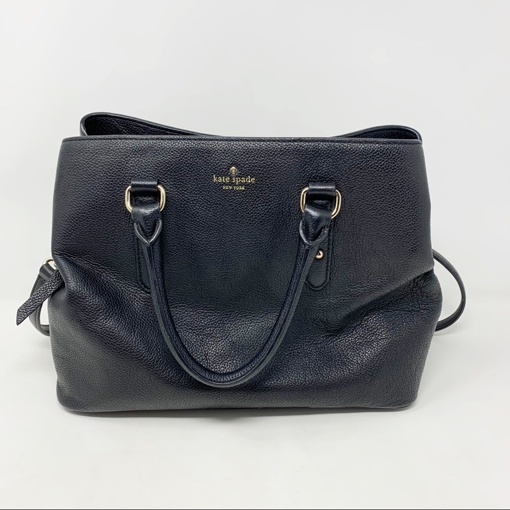Kate Spade NY Black Pebbled Leather Medium Satchel Crossbody Purse.